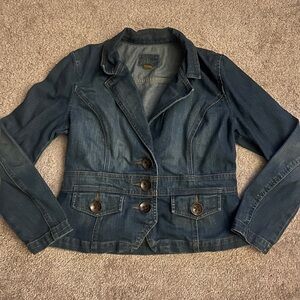 Caslon Dark Blue Jean Jacket with Button Detail